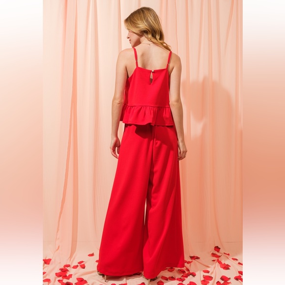 10 Solid Ruffled Cami Top & Wide Pants Set - Picture 3 of 4